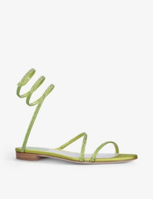 RENE CAOVILLA Cleo crystal-embellished satin leather sandals