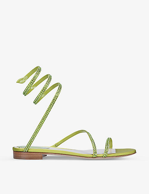 RENE CAOVILLA: Cleo crystal-embellished satin leather sandals
