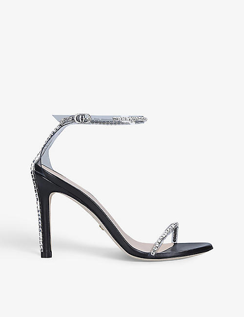 STUART WEITZMAN: Nudistglam crystal-embellished leather heeled sandals