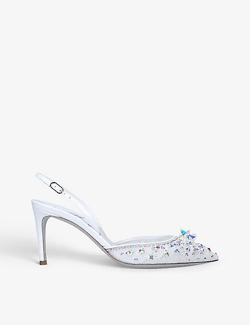 RENE CAOVILLA: Cinderella crystal-embellished leather heeled mules