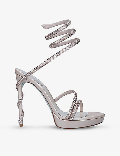 RENE CAOVILLA: Cleo crystal-embellished leather heeled platform sandals