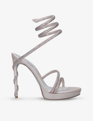 Shop René Caovilla Rene Caovilla Women's Blush Cleo Crystal-embellished Leather Heeled Platform Sandals In Beige