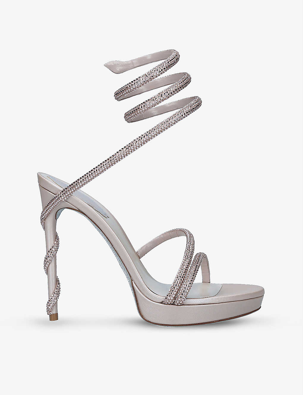 Shop René Caovilla Cleo Crystal-embellished Leather Heeled Platform Sandals In Beige