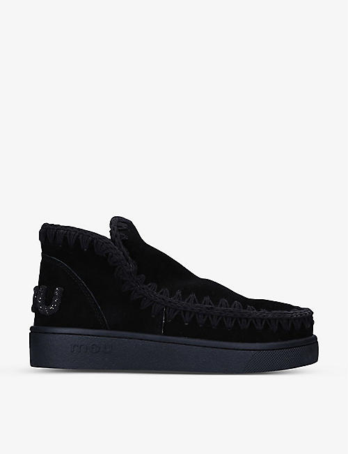 MOU: Monochrome logo-patch suede high-top trainers