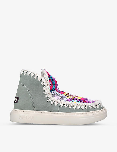 MOU: Summer Eskimo crocheted suede high-top trainers