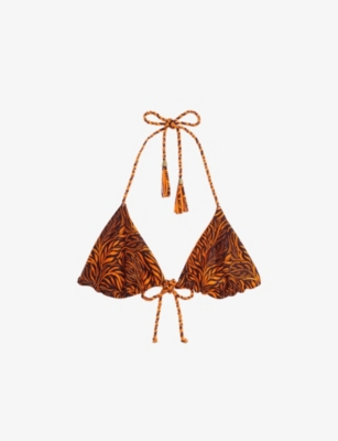 Ted Baker Olava Reversible-print Stretch-woven Bikini Top In Brown