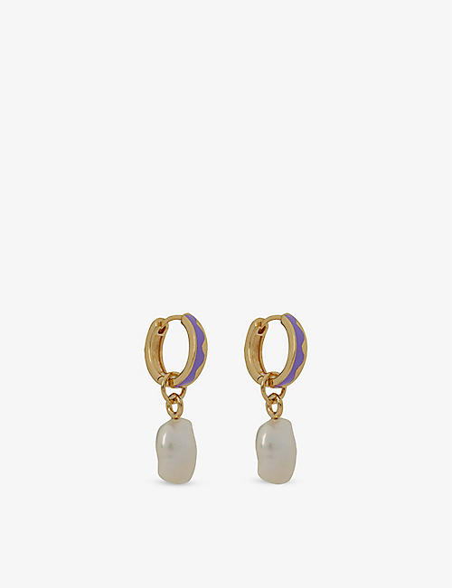 EDGE OF EMBER: Wave 18ct yellow-gold plated sterling-silver and pearl huggie hoop earrings