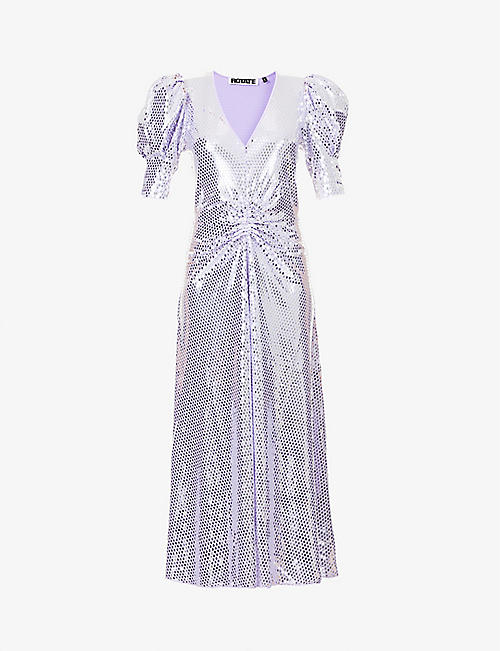 ROTATE BIRGER CHRISTENSEN: Sierina mirrored-appliqué stretch-recycled polyester midi dress