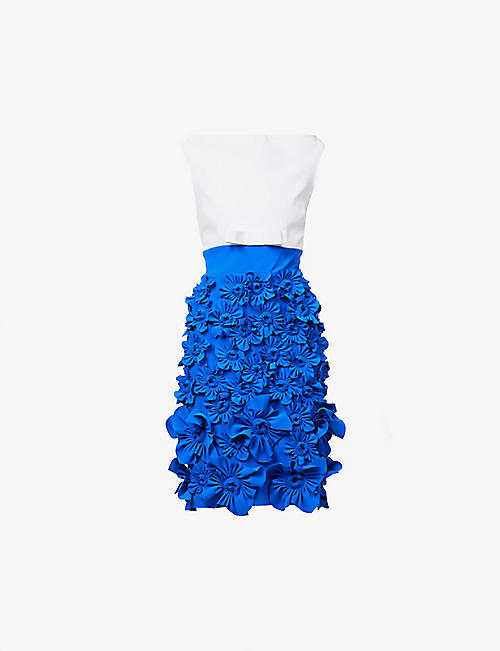GRETA CONSTANTINE: Flower-embellished sleeveless stretch-woven mini dress
