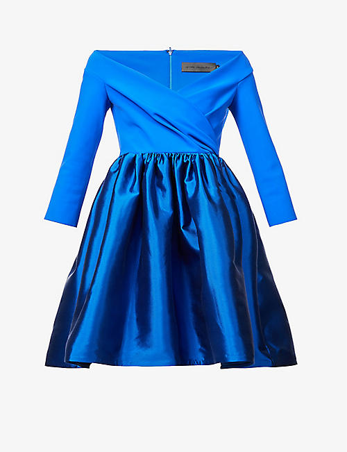 GRETA CONSTANTINE: Ziotala flared silk and wool-blend mini dress