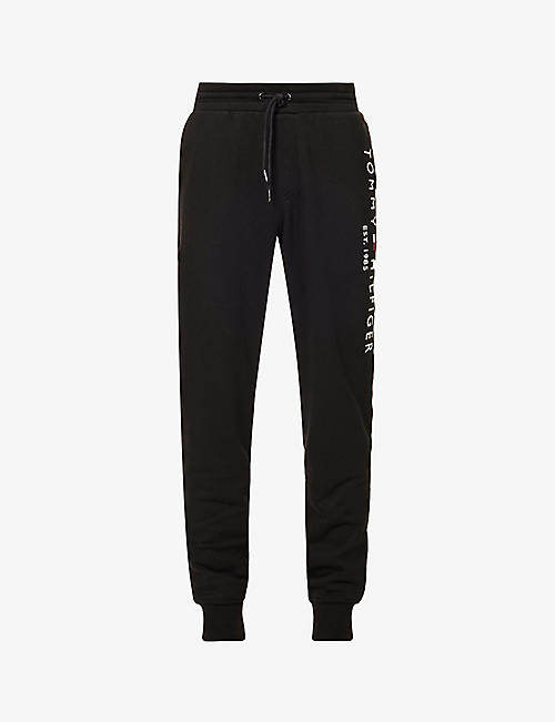TOMMY HILFIGER: Logo-embroidered tapered-leg cotton-jersey jogging bottoms