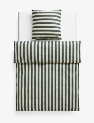 Hay Green Ete Stripe-print Cotton Duvet Cover 200 X 200cm In Dark Green