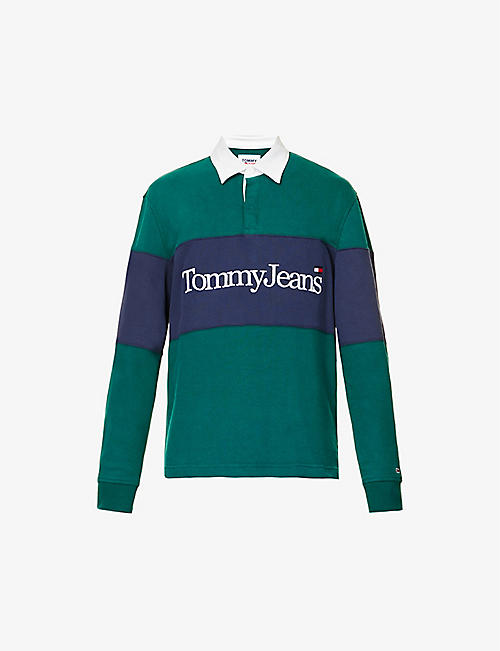 TOMMY JEANS: Logo-embroidered cotton-jersey rugby shirt