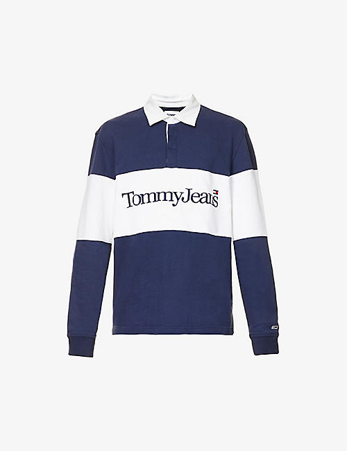 TOMMY JEANS: Logo-embroidered cotton-jersey rugby shirt
