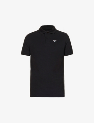 Shop Barbour Men's Black Brand-embroidered Ribbed-trim Regular-fit Cotton-piqué Polo Shirt