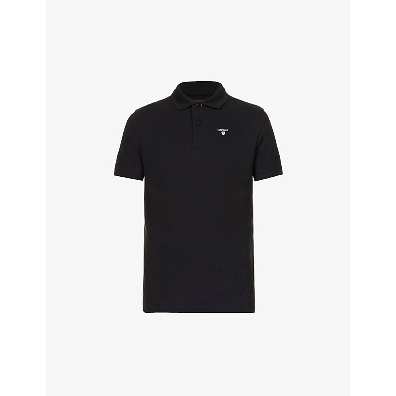 Shop Barbour Men's Black Brand-embroidered Ribbed-trim Regular-fit Cotton-piqué Polo Shirt