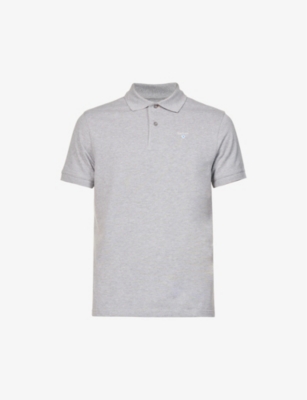 Barbour Men's Grey Brand-embroidered Ribbed-trim Regular-fit Cotton-piqué Polo Shirt
