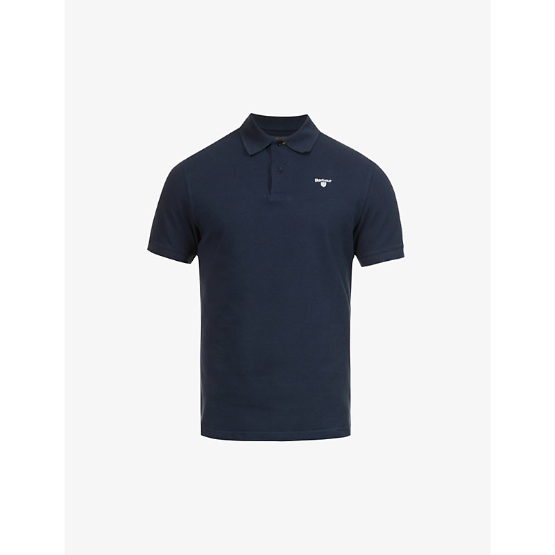 Shop Barbour Crest-embroidered Regular-fit Cotton-piqué Polo Shirt In New Navy
