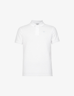 Shop Barbour Men's White Brand-embroidered Ribbed-trim Regular-fit Cotton-piqué Polo Shirt