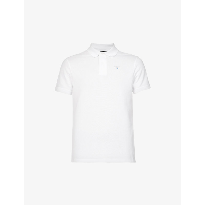 Shop Barbour Mens White Brand-embroidered Ribbed-trim Regular-fit Cotton-piqué Polo Shirt