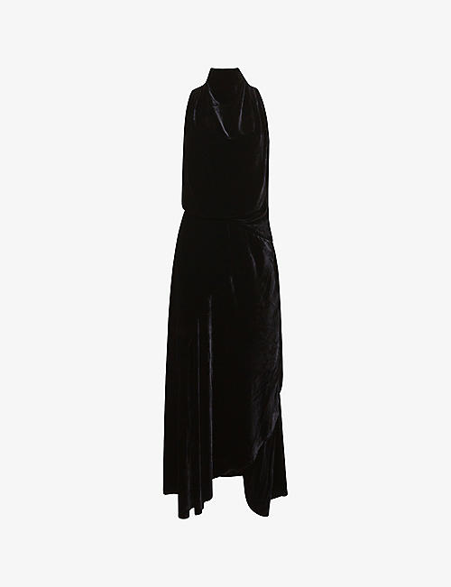 REISS: Giannon high-neck draped velvet midi dress