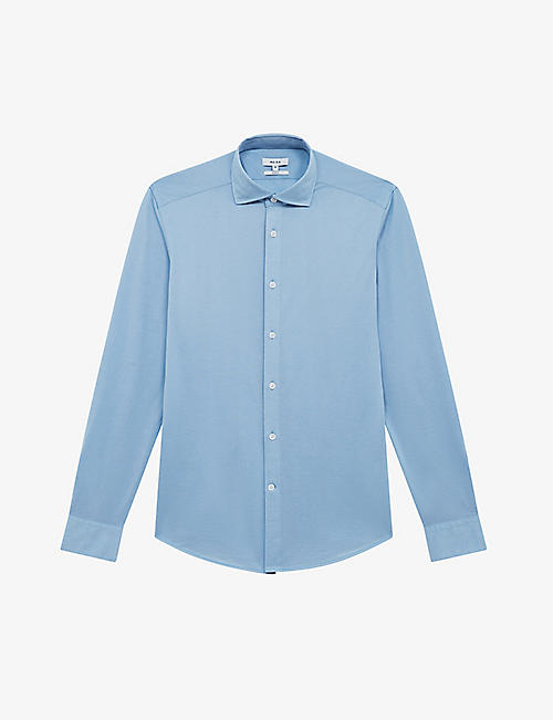 REISS: Nate curved-hem slim-fit cotton-blend shirt