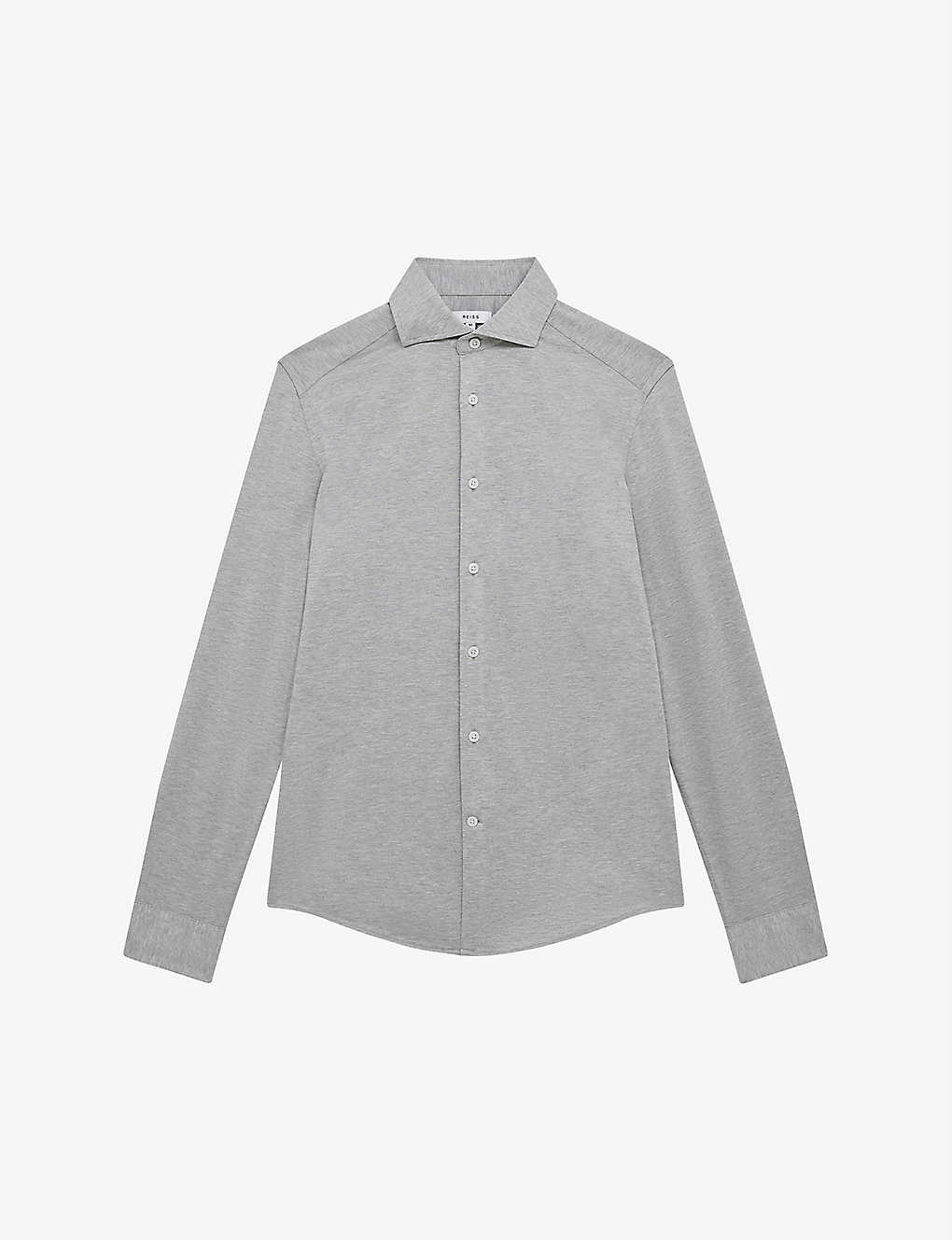 Shop Reiss Nate Slim-fit Long-sleeved Cotton-blend Shirt In Grey Melange