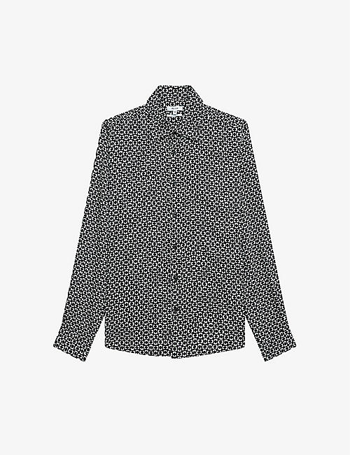 REISS: Broco geometric-print regular-fit recycled polyester-blend shirt