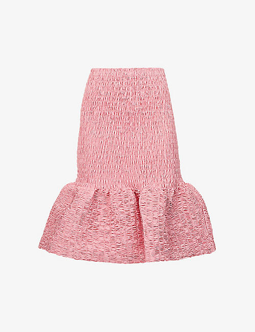 DRIES VAN NOTEN: Shirred cotton midi skirt
