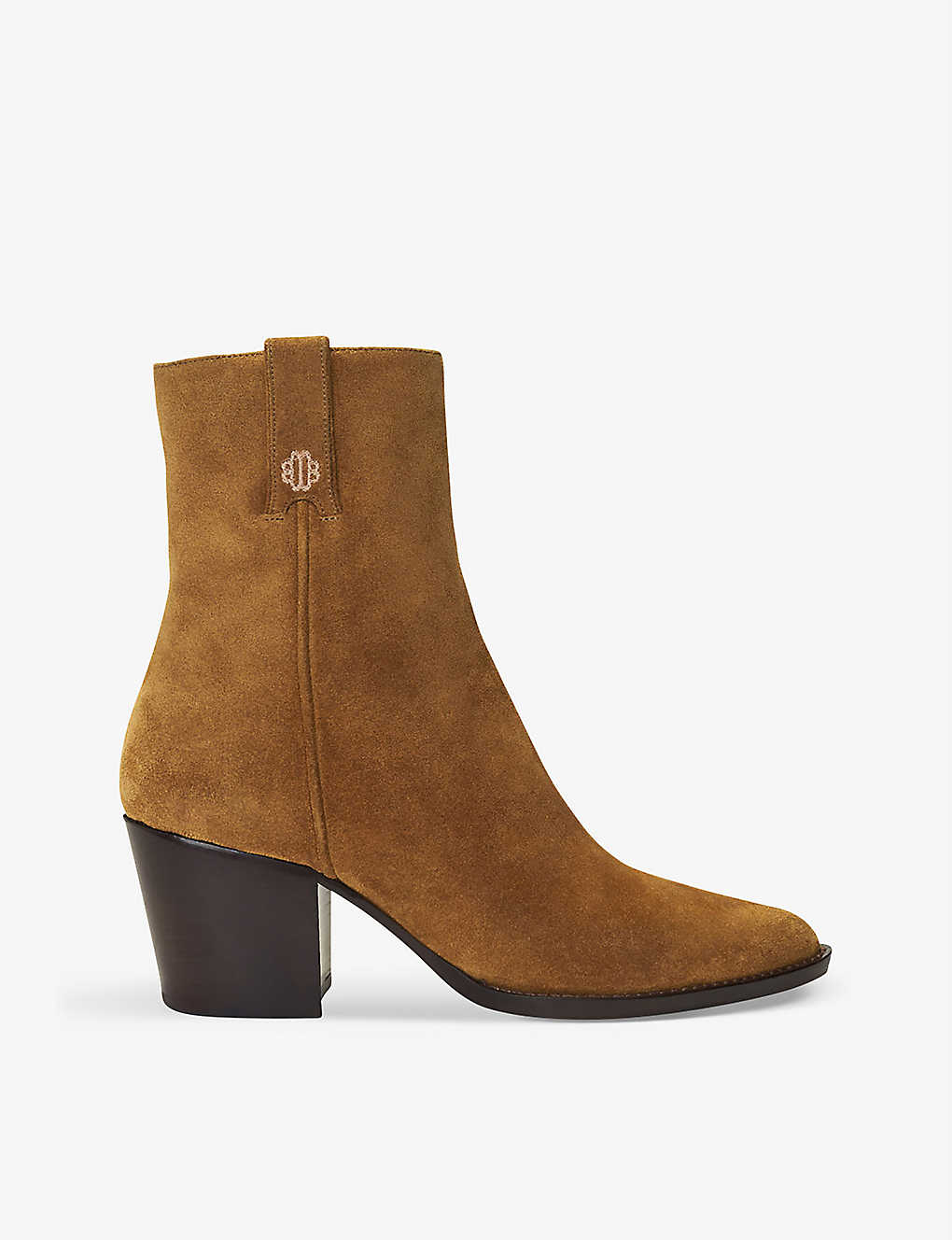 Maje Forwest Suede Heeled Ankle Boots In Brown