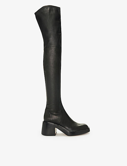MAJE: Frizzante square-toe leather knee high boots