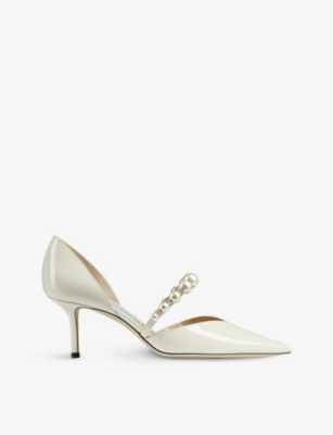 JIMMY CHOO: Aurelie 65 pearl-embellished patent-leather courts