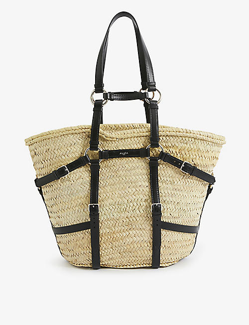 ALAIA: Le Panier staw and leather woven tote bag