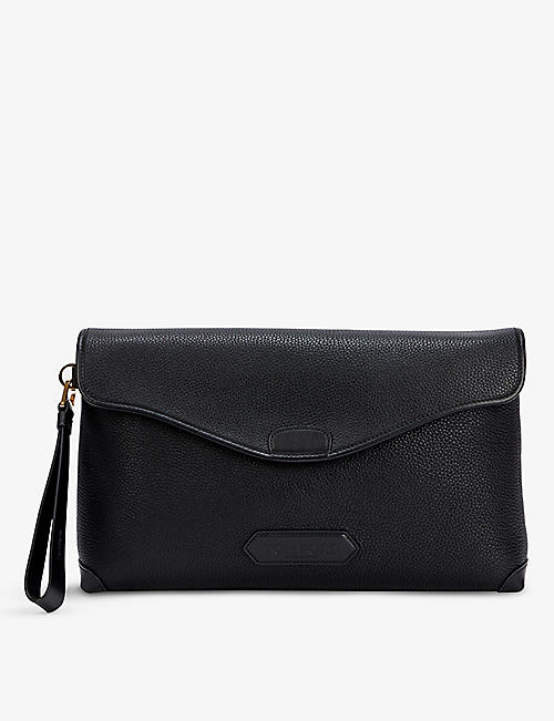 TOM FORD: Soft embossed-logo leather clutch bag