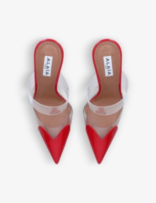 Shop Alaïa Cœur 90 Point-toe Patent-leather Mules In Red/other