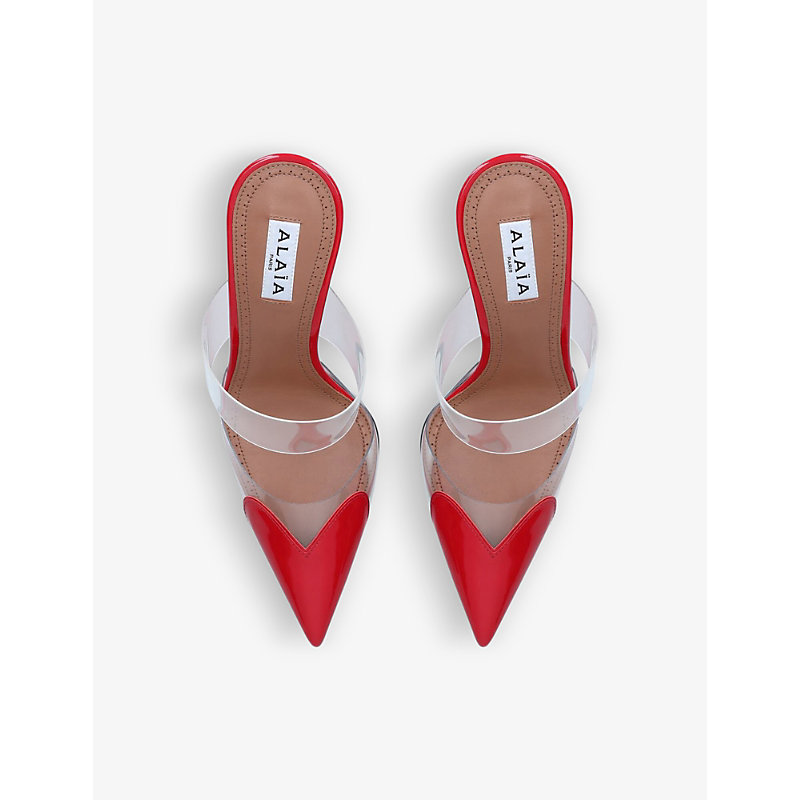 Shop Alaïa Azzedine Alaia Women's Red/other Cœur 90 Point-toe Patent-leather Mules
