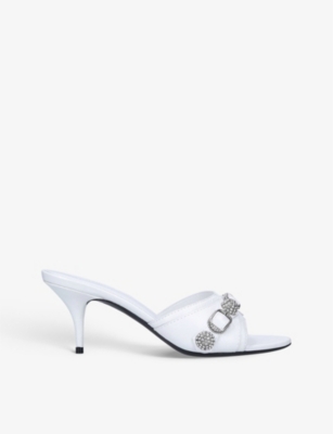 Balenciaga Cagole Lambskin Buckle Slide Sandals In White