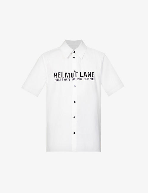 HELMUT LANG: Logo-embossed short-sleeve oversized-fit cotton-poplin shirt