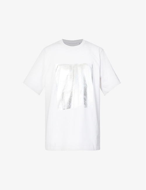 HELMUT LANG: Metallic panel logo cotton-jersey T-shirt