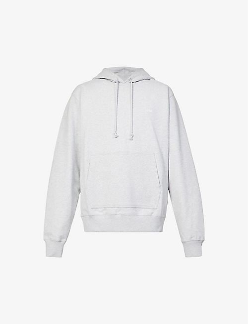 HELMUT LANG: Silver metallic logo-print cotton-jersey hoody