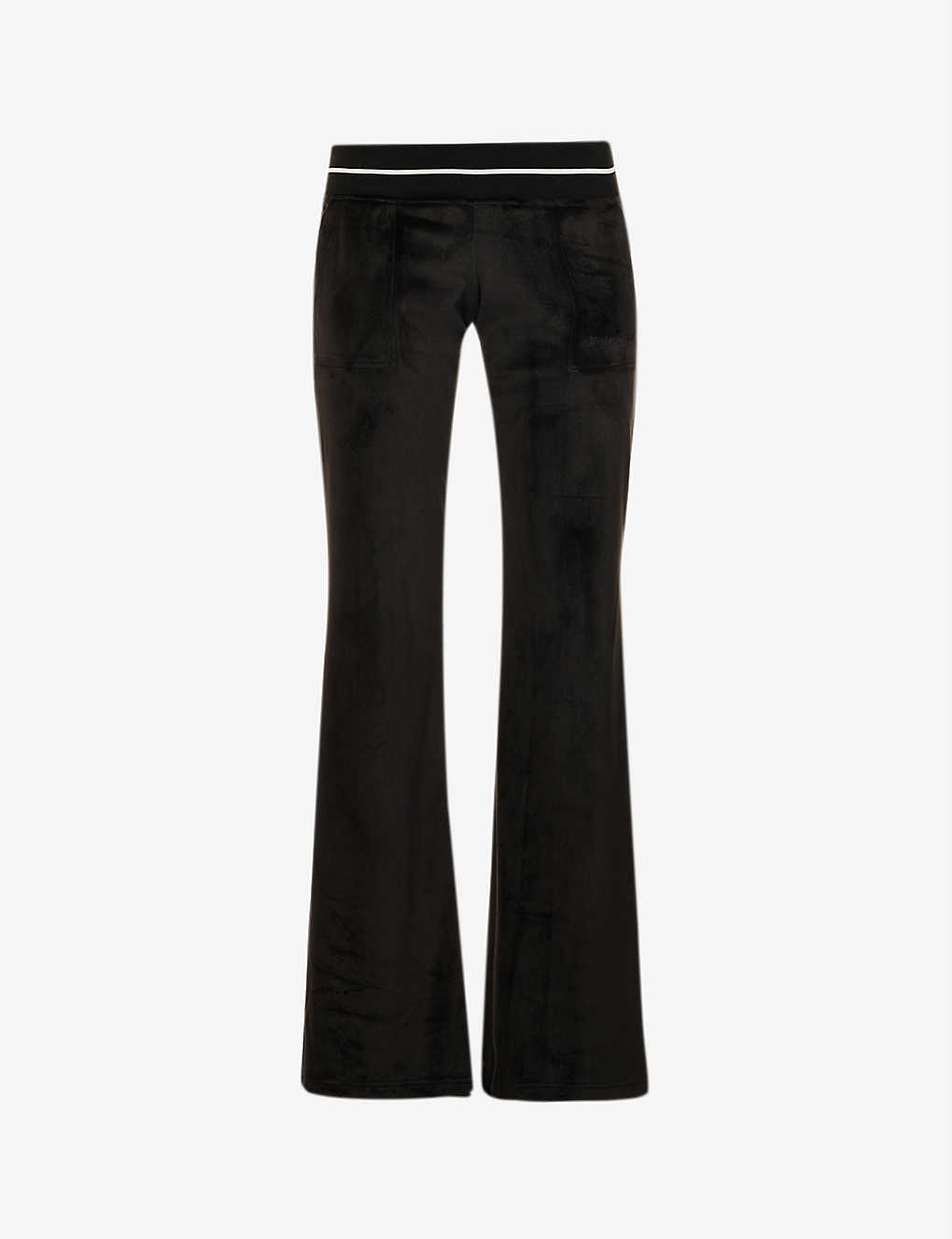 Striped-trim relaxed flared stretch-woven velour trousers Selfridges & Co Women Clothing Pants Stretch Pants 