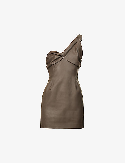 THE MANNEI: One-shoulder leather mini dress