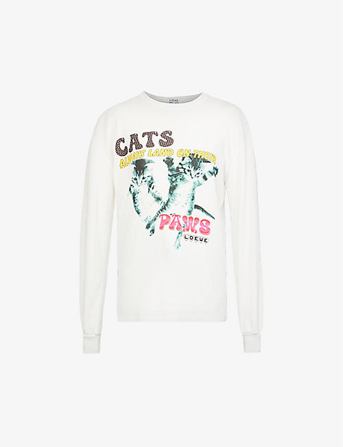 LOEWE: Cats graphic-print long-sleeve cotton-jersey top