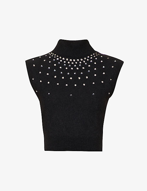 ALESSANDRA RICH: Stud-embellished sleeveless mohair-blend knitted top