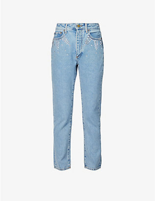 ALESSANDRA RICH: Stud-embellished brand-patch straight mid-rise jeans