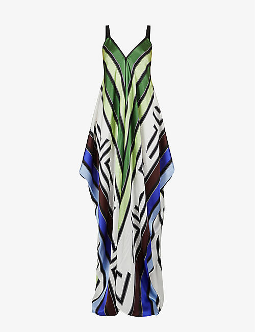 LOUISA PARRIS: Poiret Ribbon geometric-pattern silk-crepe midi dress