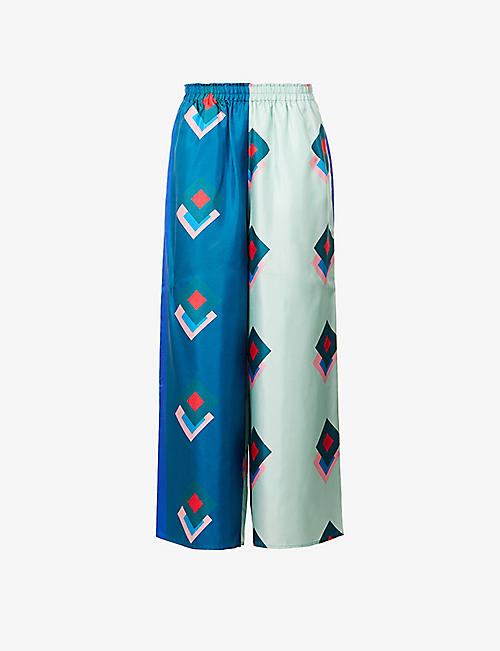 LOUISA PARRIS: Lisbon abstract-print wide-leg high-rise silk-twill trousers