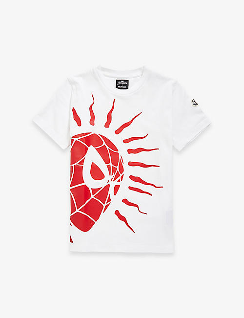 MONCLER：Moncler x Spiderman 图案印花棉质 T 恤 4-14 岁