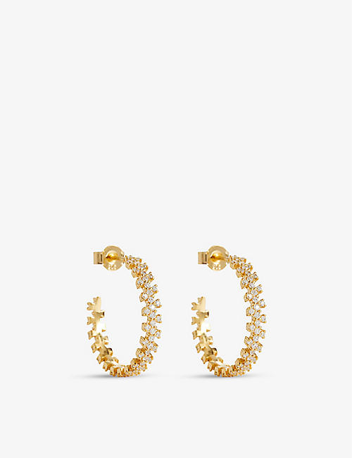 PD PAOLA: Crown 18ct yellow gold-plated sterling-silver and zirconia earrings