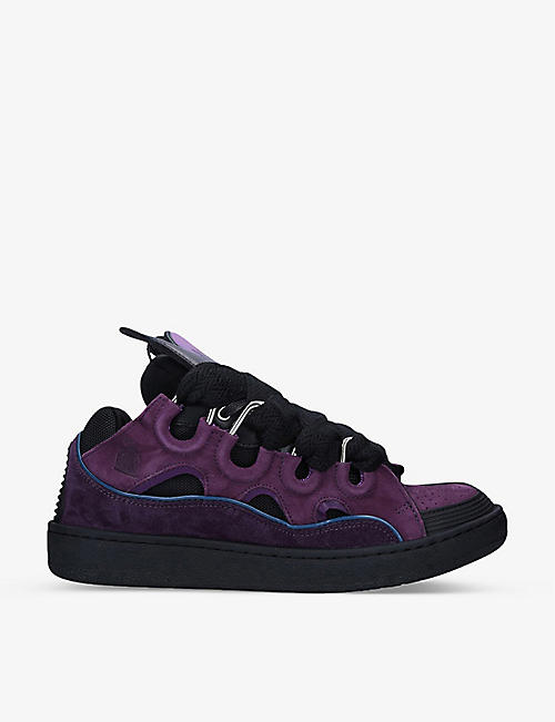 LANVIN: Batman Curb lace-up leather, suede and mesh low-top trainers